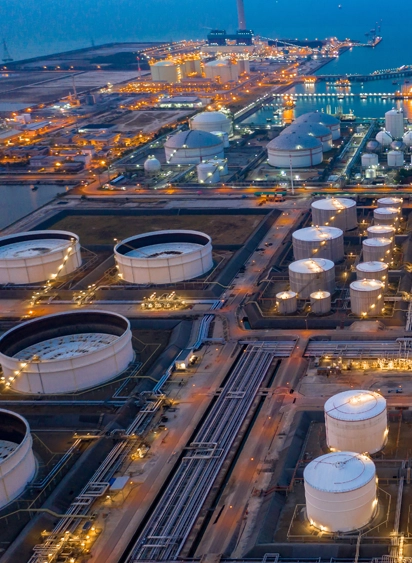 Industrial energy facility at dusk